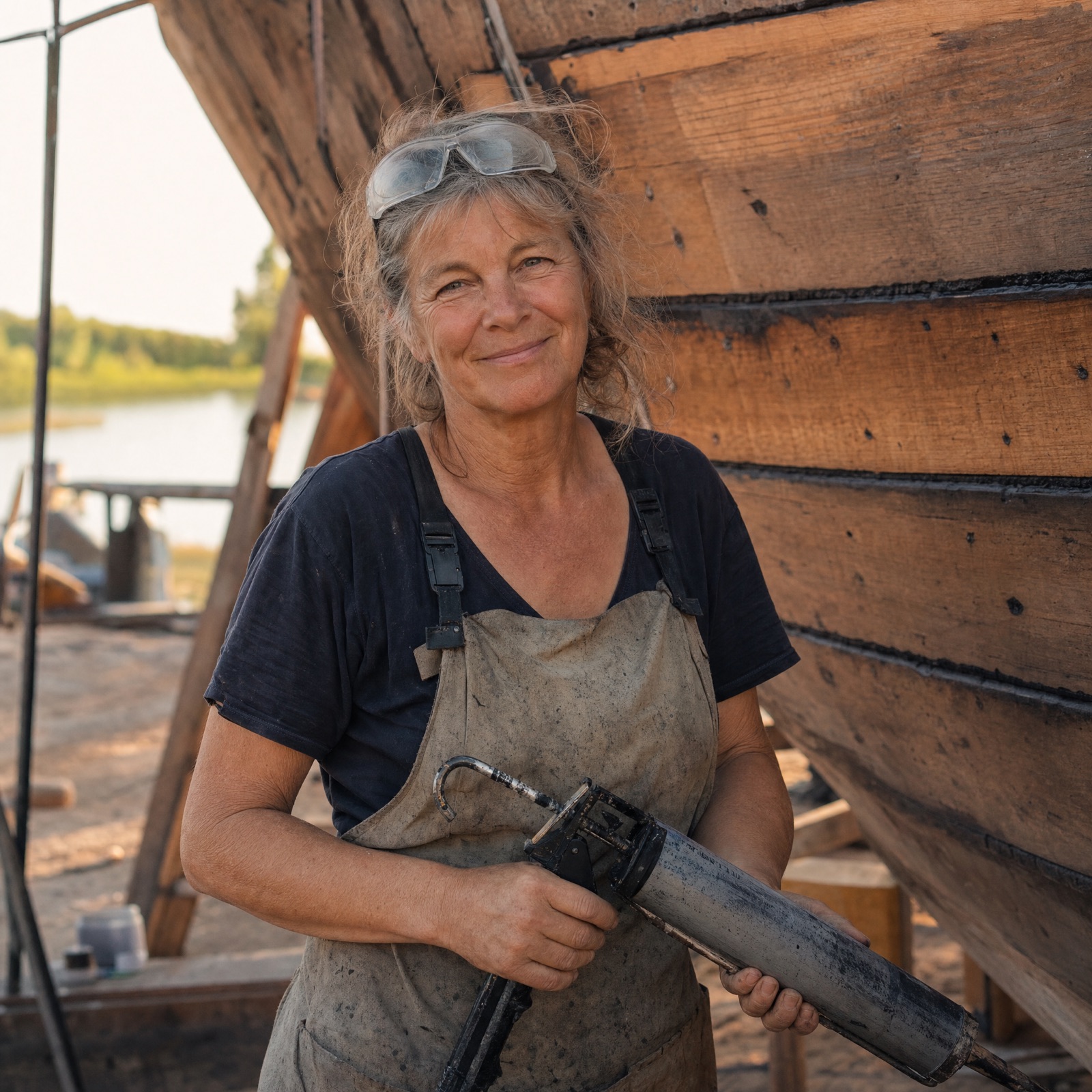 Deux femmes contemplant une photographie d'archive d'un bac de rivière dans une salle d'exposition